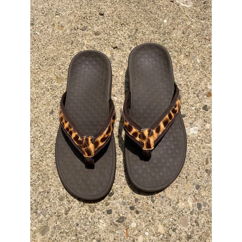 Vionic Tide II Leopard Thong Flip Flops Slip on Sandals Womens Sz 6 Orthotic